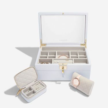 Stackers Orchid White Leather Jewellery Box Set of 2 